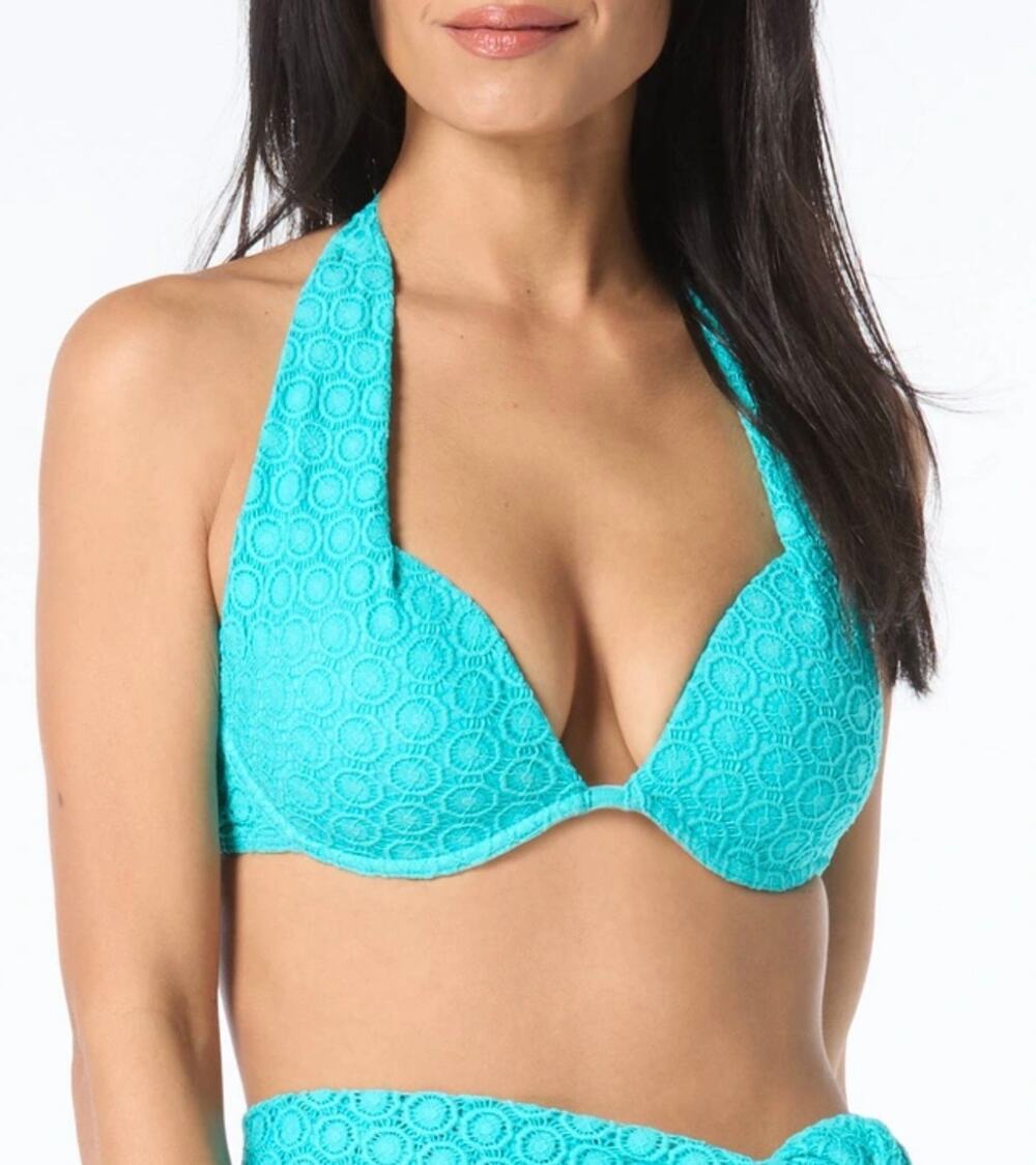 Coco Reef Aqua Marine Crochet Cameo Push Up UW Halter Bikini Top 16 40D NWT